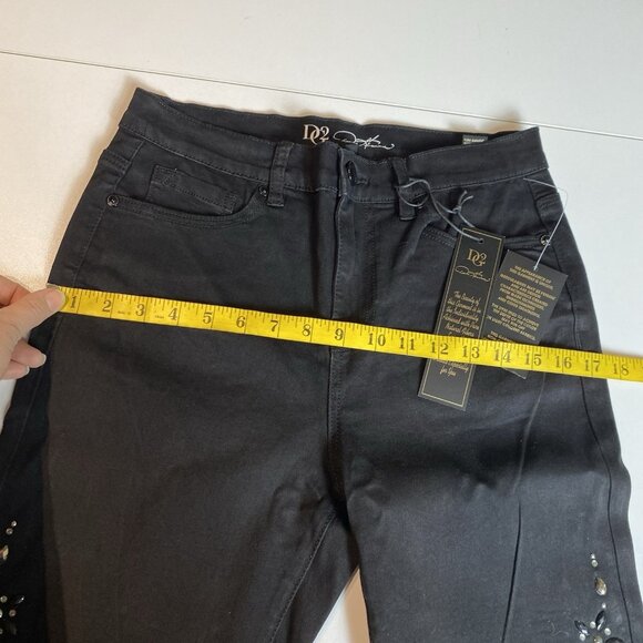 DG2 Diane Gilman Womens Jeans Black Classic Stretch Gemstone Leg Detail Sz 8 NWT - Picture 10 of 12